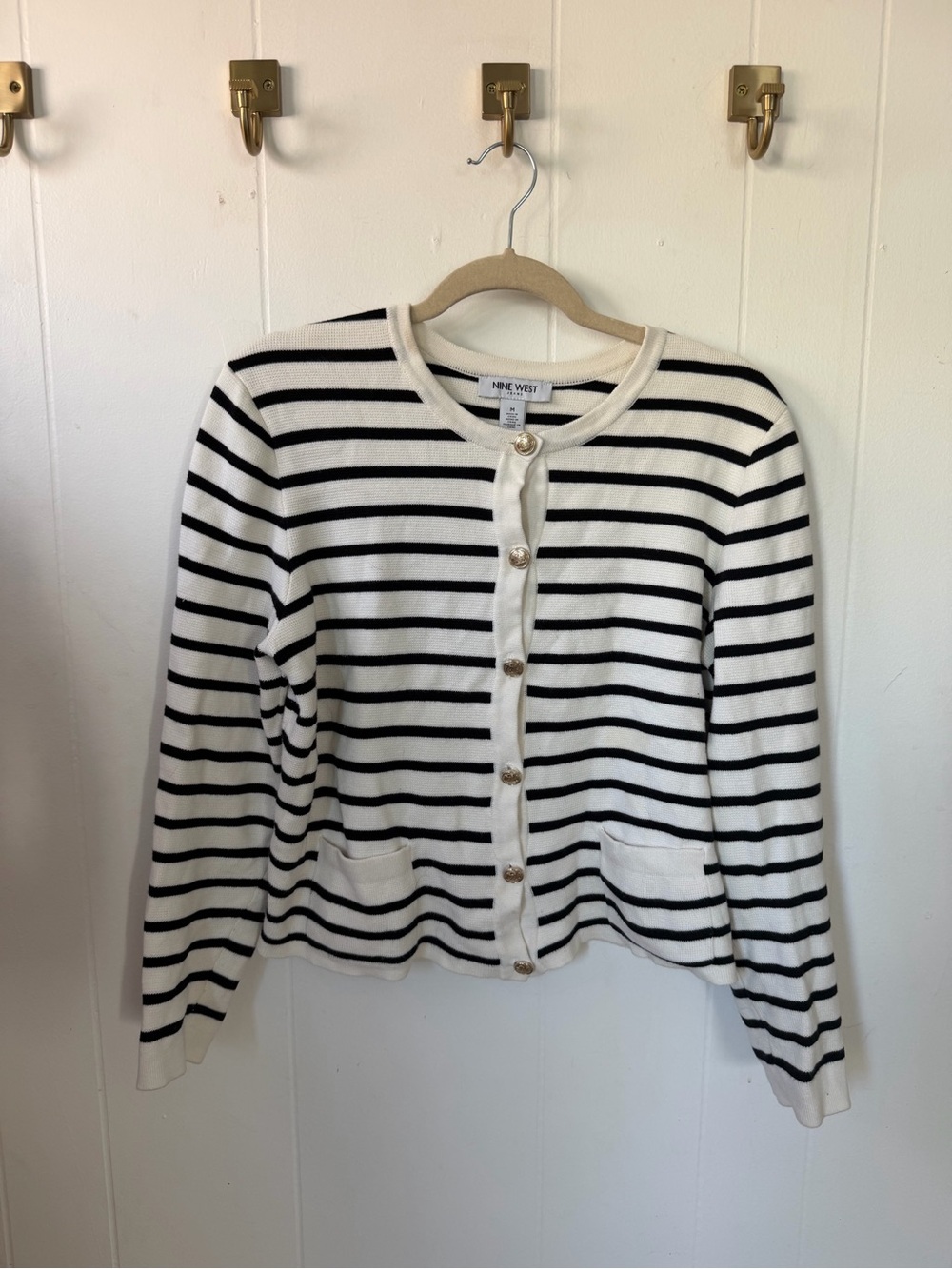 Nine West Black and White Striped Button-Front Cardigan